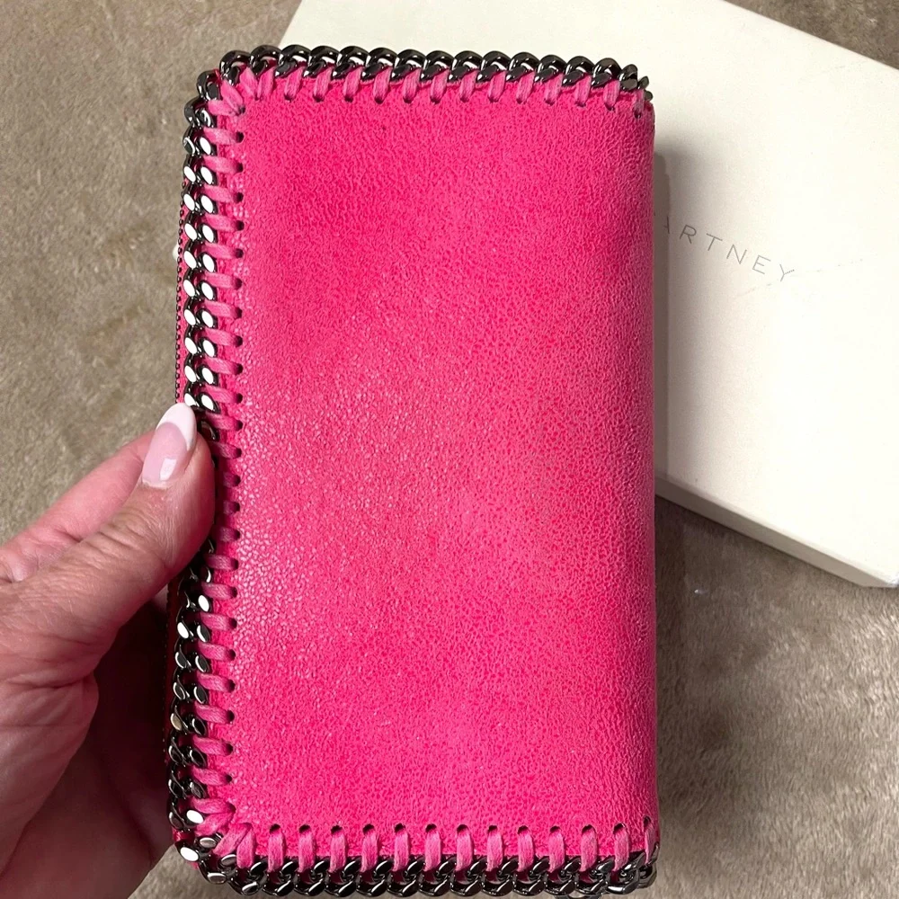 🔥$3 STELLA MCCARTNEY FALABELLA FUSHIA SUEDE WALLET WITH GUNMETAL CHAIN TRIM